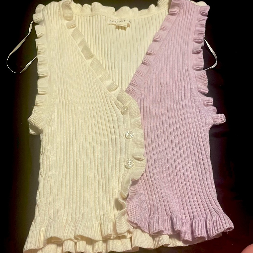 White and purple sweater tank top crop top